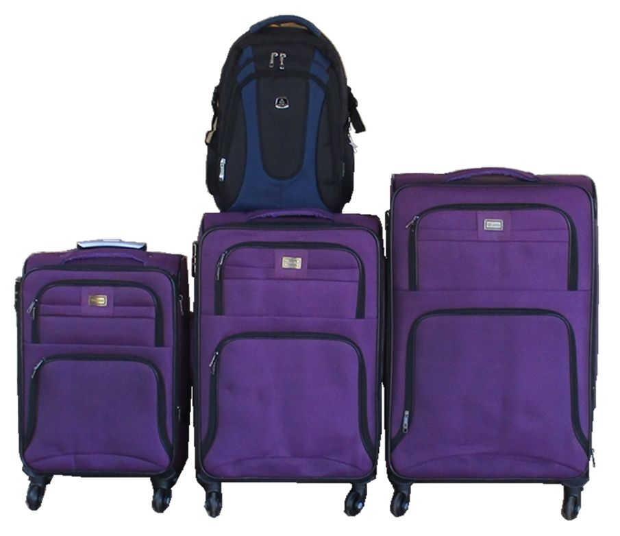 Purple 4-Piece Luggage Set with Black & Navy Backpack-Lightweight & Durable
