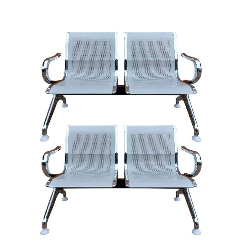 SMTE - S-502 Steel Waiting Bench Office Chair 2 Seater - Silver - Set of 2