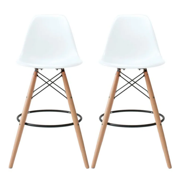 Set of 2 Modern Armless Counter / Bar Chairs - White