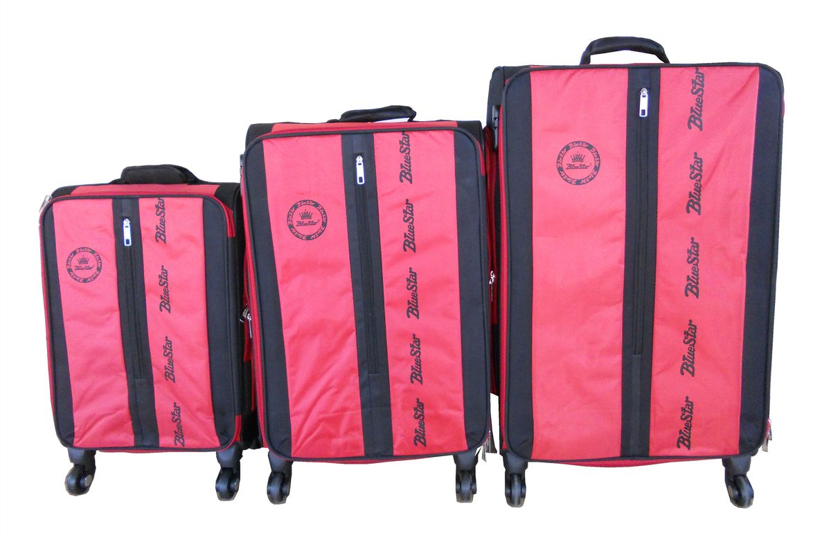 Trolley 3 Piece Travel Luggage Spinner - Rainproof Silk - Red