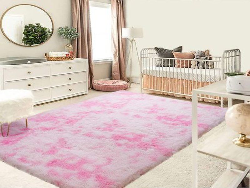 Pink and White fluffy Rug(200x150cm)