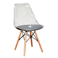 Transparent Padded Wooden Leg Chair - Grey