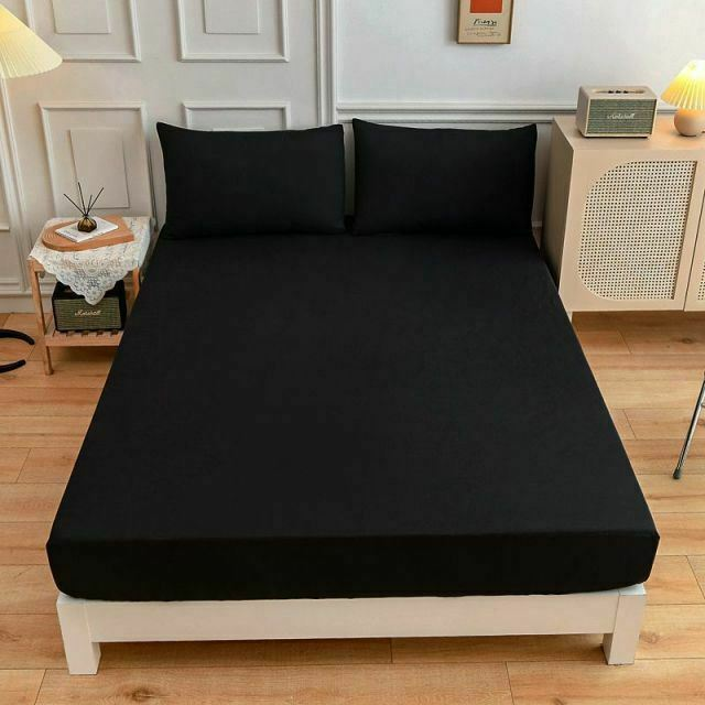 3 Pieces Velvet Fitted Sheet Queen Size with 2 Pillow Cases - Black