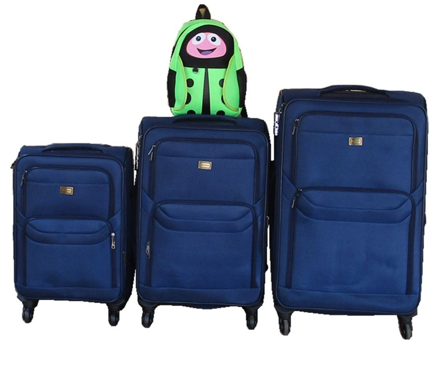 3-Piece Navy Fabric Luggage Set with Spinner Wheels &Green Ladybug Backpack