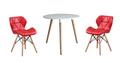3 Piece Pre-Assembled Red Padded Dining Chairs & Wooden Leg Table