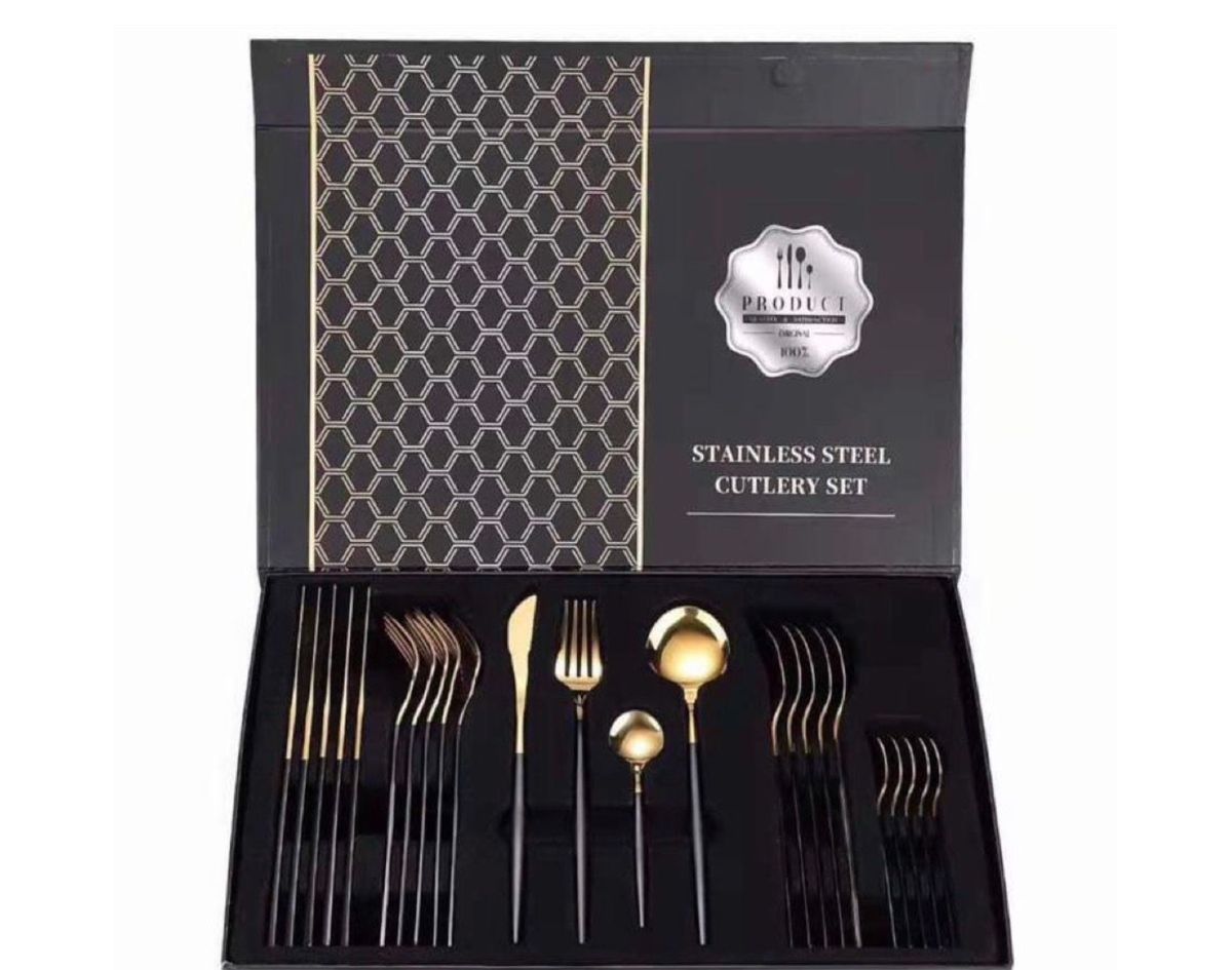 Black and Gold Cutlery Set - 24 Piece