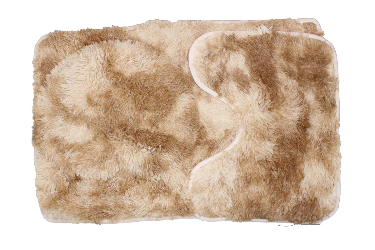 3 Piece Non-Slip Plush Three Tone Toilet Seat Cover & Bathroom Mats Set - Cream
