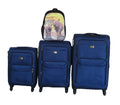 Navy Blue 3-Piece Fabric Spinner Luggage Set with Elephant Design Backpack