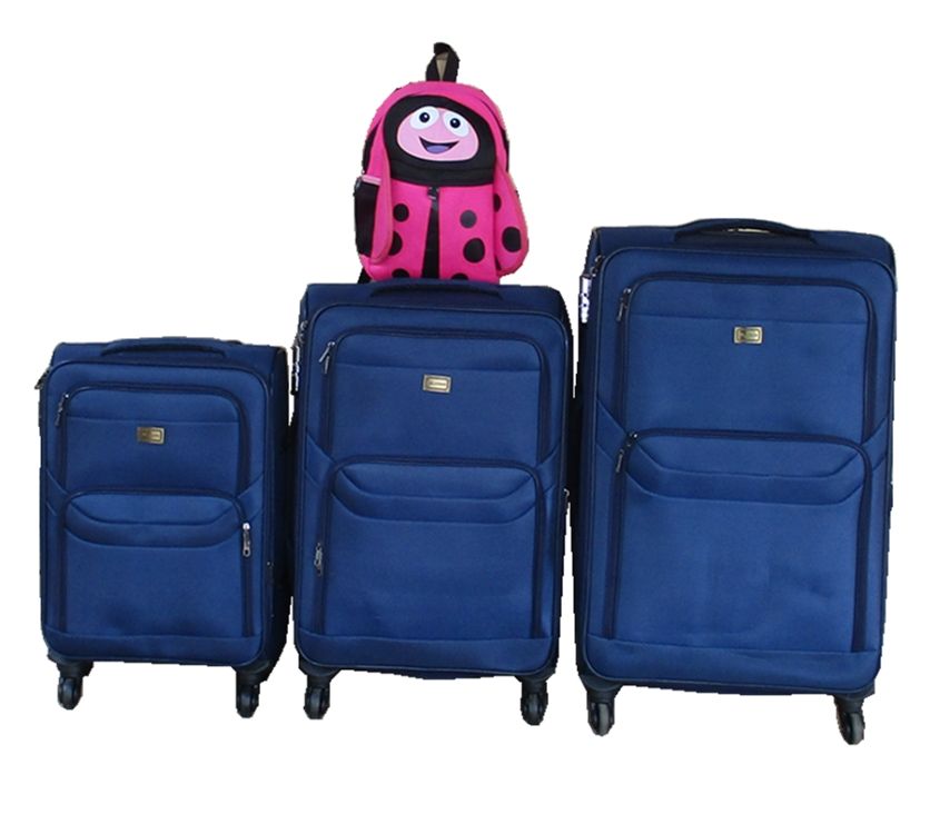 3-Piece Navy Fabric Luggage Set with Spinner Wheels & Ladybug Backpack