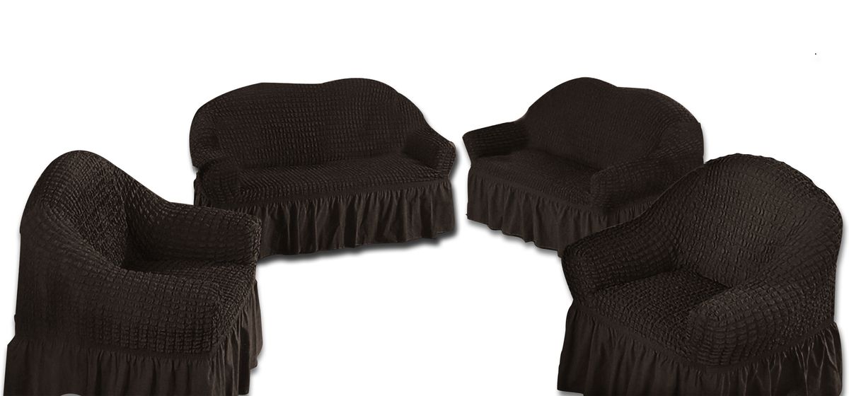 Decadent Ruffled 4 Piece Sofa & Couch Slipcover Set -2 + 2 + 1 + 1 - Grey