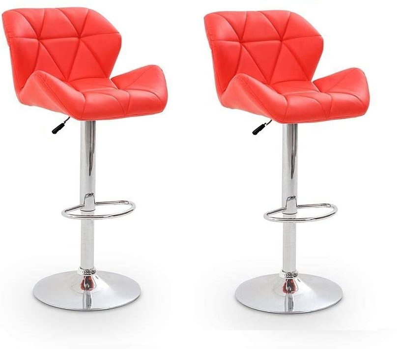 Diamond Padded Bar Stools / Kitchen Counter Chairs - Set of 2 - Red Colour
