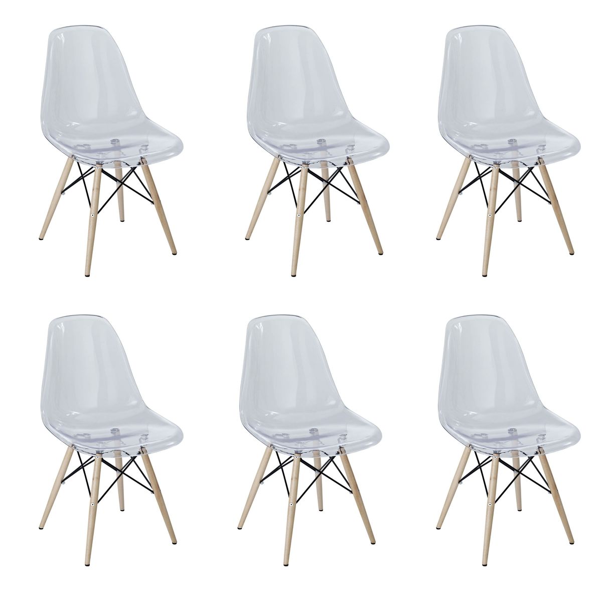 6 Pcs Of Multifunctional Modern Design Transparent Eames Chairs Set - Clear