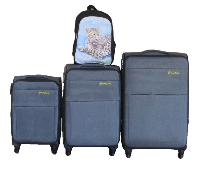 3-Piece Grey Fabric Luggage Set with Spinner Wheels & Leopard Backpack