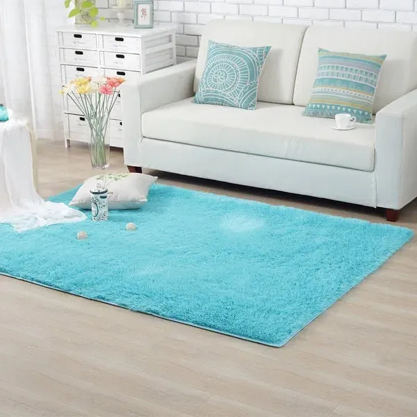 150 x 180cm Plush Fluffy Carpet - Shaggy & Foldable Rugs - Cyan