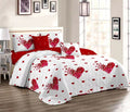 Bedspread Set Queen 5 Piece Microfiber White with Red Heart