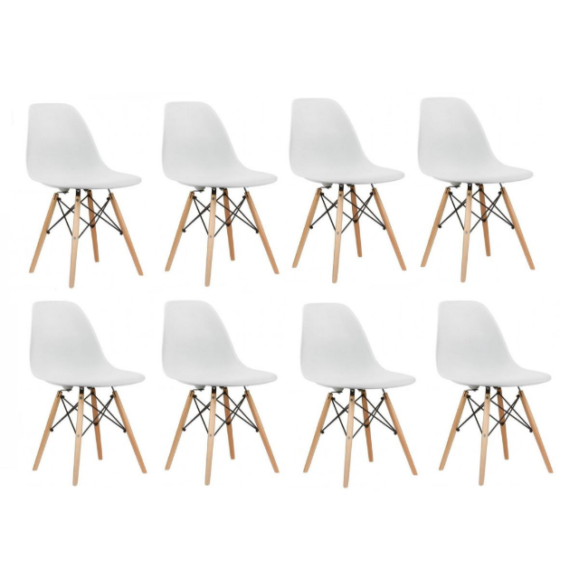 Modren 8 x Wooden Leg Chairs - White