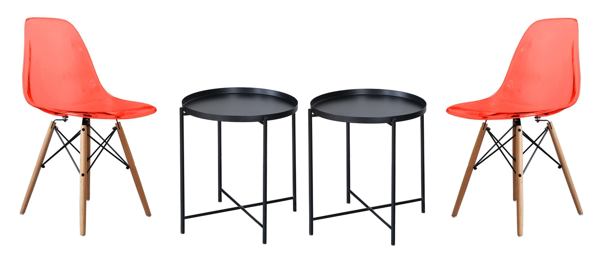 Transparent Color Dining Wooden Leg Chairs and Metal Single Tier Table Set - Red