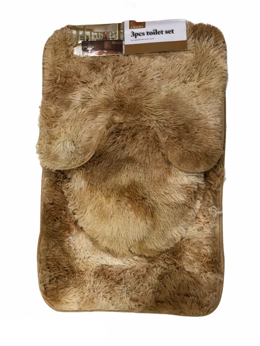 3 Piece Fluffy Toilet Seat Cover & Bathroom Mats Set