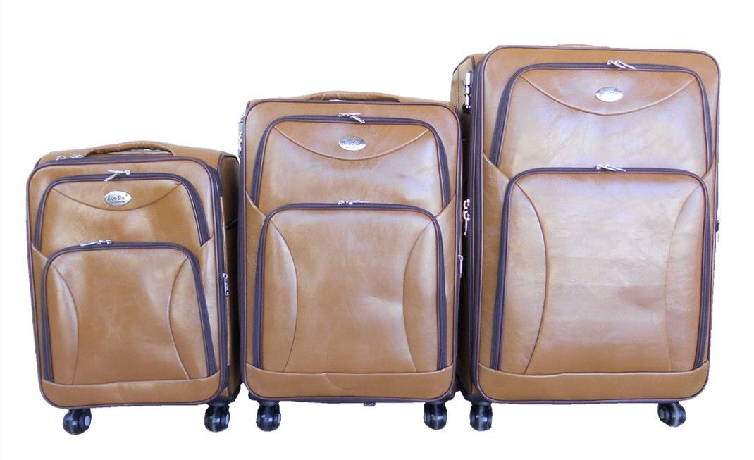 Luggage Set of 3 PU Leather Travel Suitcases 28'24'22' inch - Light Brown