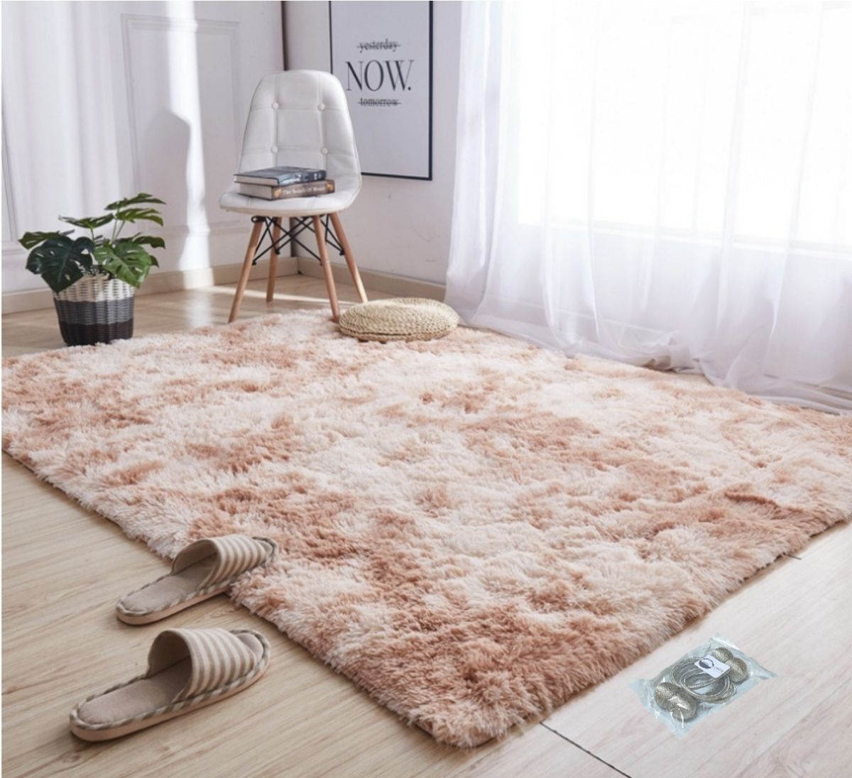 New Large Premium Heavy Duty Fluffy Carpet/Rug & Complementary SMTE Tieback - Light Brown Mix
