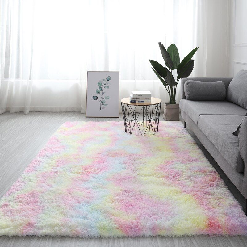 150 x 180cm Plush Fluffy Carpet - Shaggy & Foldable Rugs - Rainbow