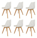 Padded Seat Wooden Leg Dining Chairs - Pack of Six - White Colour