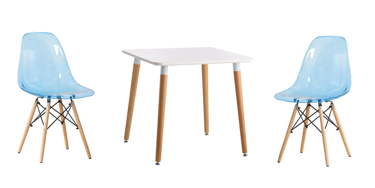 Transparent Color Wooden Leg Chair and Square Table Set - Blue