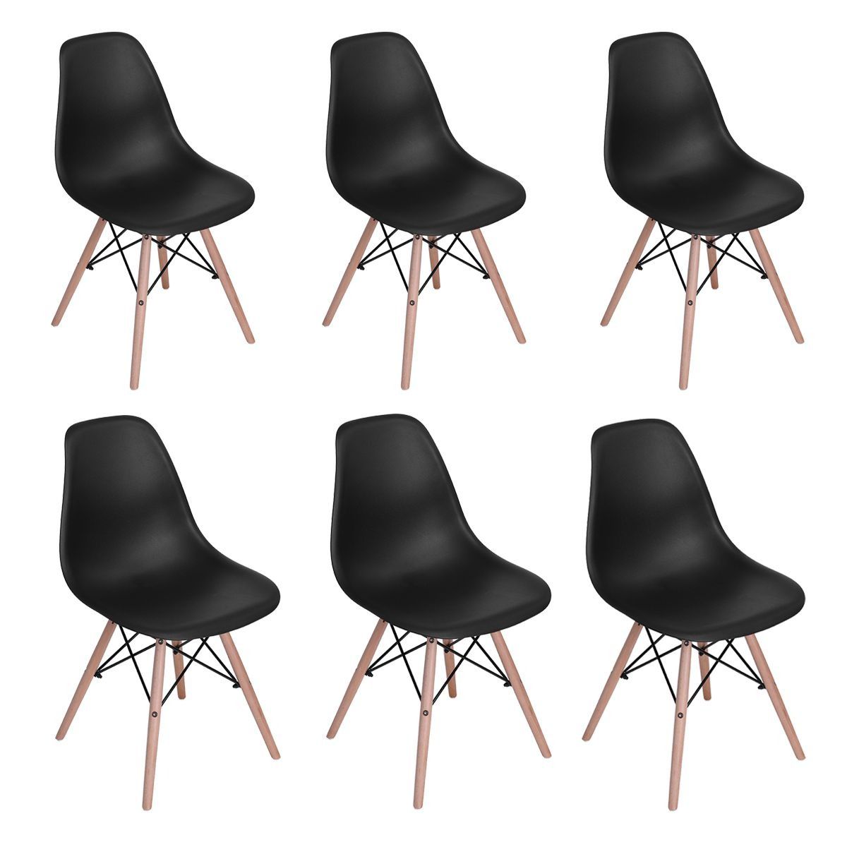 Wooden Leg Dining Chairs - Six Pack - Yellow Colour - Black