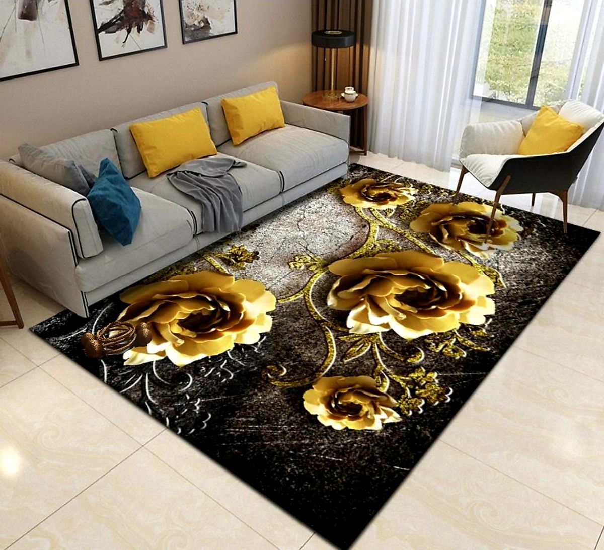 200cm by 150cm - Modern 3D Design Area 28 Rug & Complementary IYWA Tieback