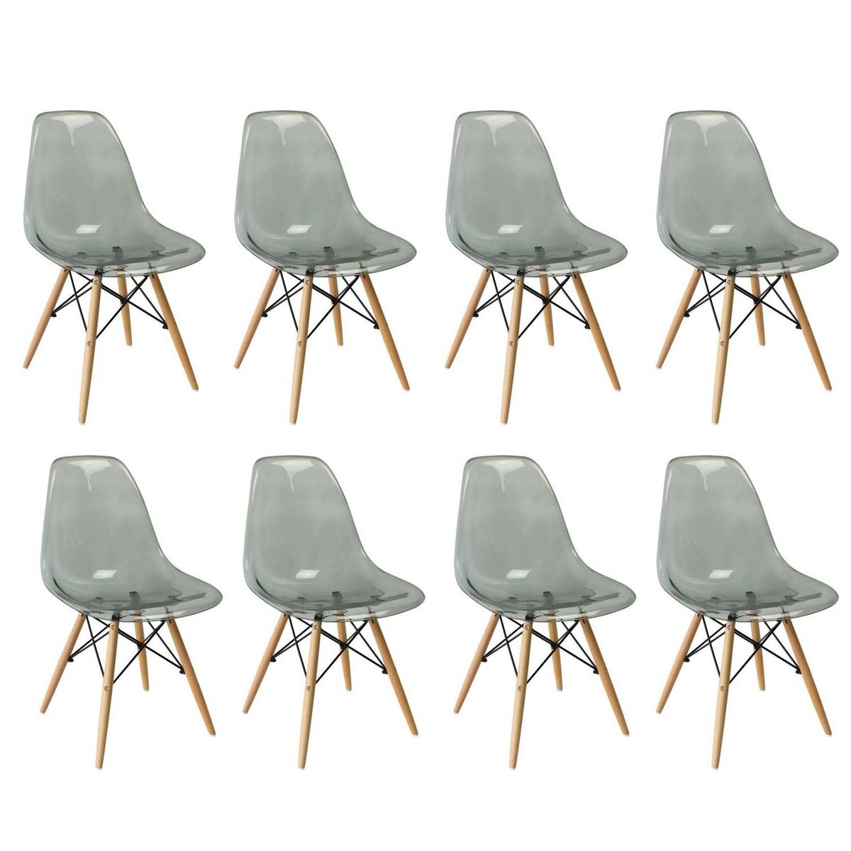 Multi-Functional Modern Transparent Chairs - 8-Piece Set - Light Black Transparent