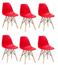 Wooden Leg Dining Chairs - Six Pack - Yellow Colour - Red