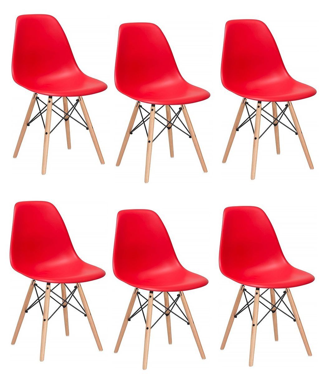 Wooden Leg Dining Chairs - Six Pack - Yellow Colour - Red