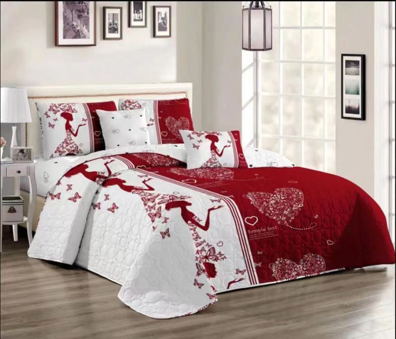 Bedspread Set Queen 5 Piece Microfiber Red Butterfly Lady