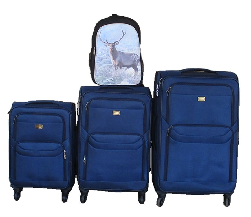 Navy Fabric Spinner Luggage Set with Wildlife Deer Backpack