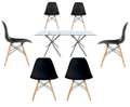 Rectanguler Glass Table With 6 Wooden Leg Chairs -Black