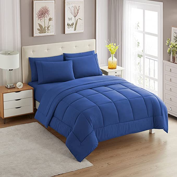 SMTE - 5piece Plain Comforter Set Royal Blue Queen