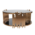 SMTE - Coffee TablesRounded Tempered Glass Top with Steel BaseGold, Black