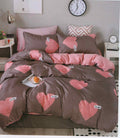 SMTE - Bedspread Set 5 Piece MicrofiberF14D10(Brown with pink Hearts)Double