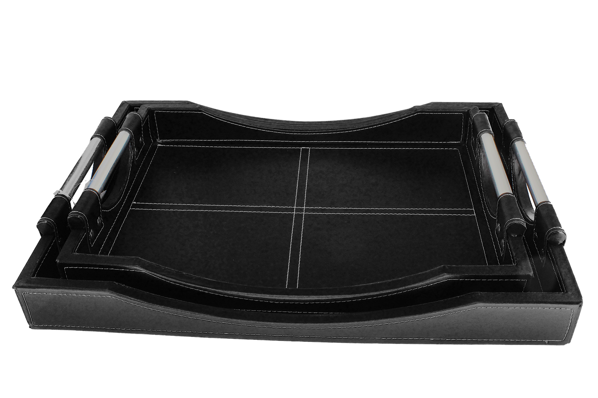 SMTE -  Royalty Defined Leather Serving TrayTwin Set 42 & 50cm TraysBlack
