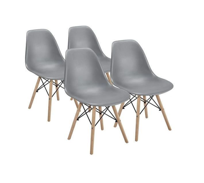 SMTE - Basics Modern Dining ChairSet of 4Shell Chair Wood LegsGrey