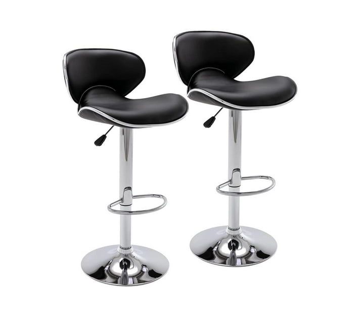 SMTE - Modern Swivel Airlift Barstools with BackSet of 2Black