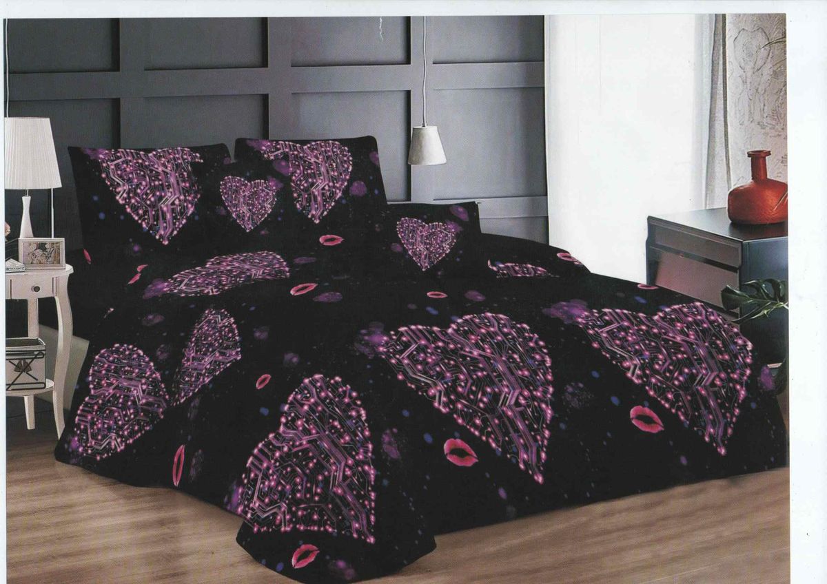 SMTE - Bedspread Set 5 Piece MicrofiberF14D7(Black & Purple)Queen