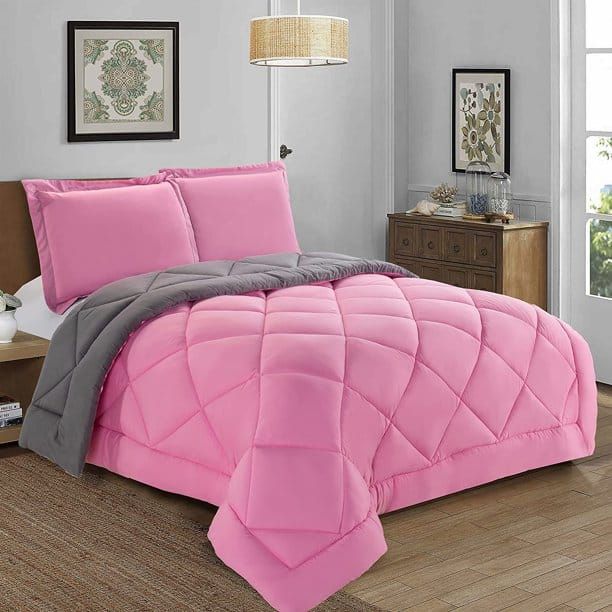 SMTE - 5Piece Comforter SetPink & Grey (King Size)King
