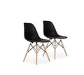 SMTE - Black Modern Style Dining Chair Shell Plastic Chair with Wooden LegSet of 2
