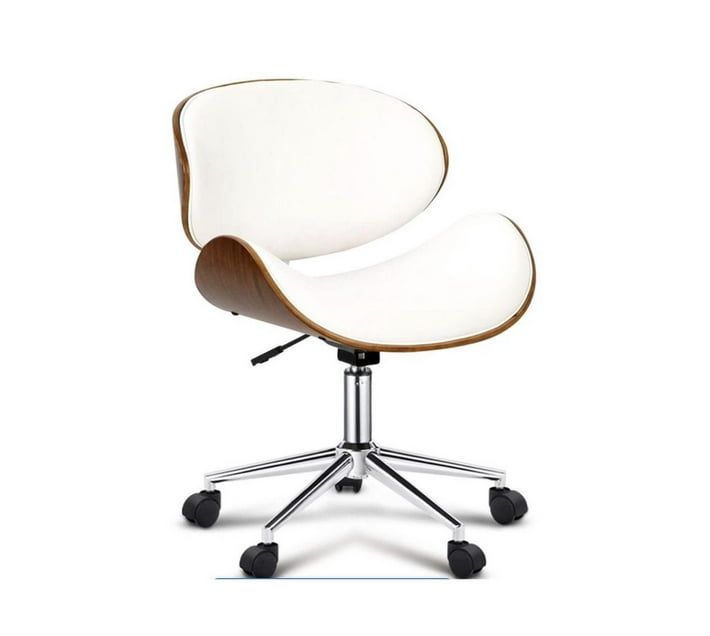 SMTE -  Stylish Wooden and PU Leather Office Desk ChairsWhite