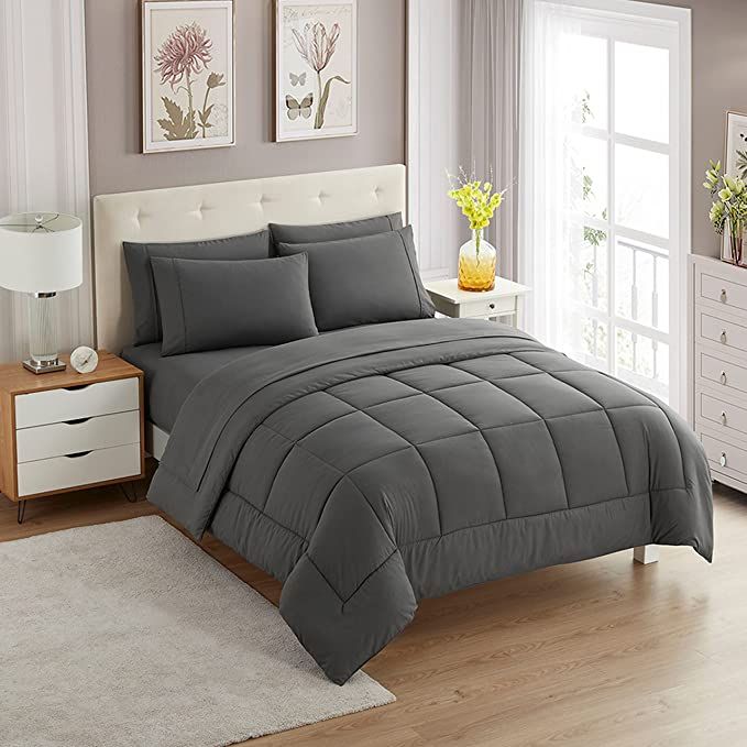 SMTE - 5piece Plain Comforter Set Dark Grey