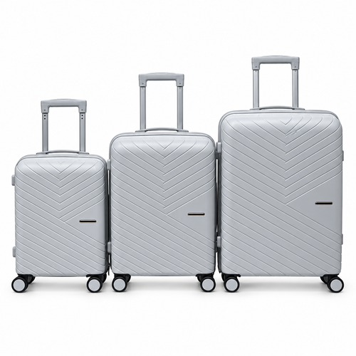 Sastro Gear 3-Piece PP Luggage Set - Grey Chevron — full product view
