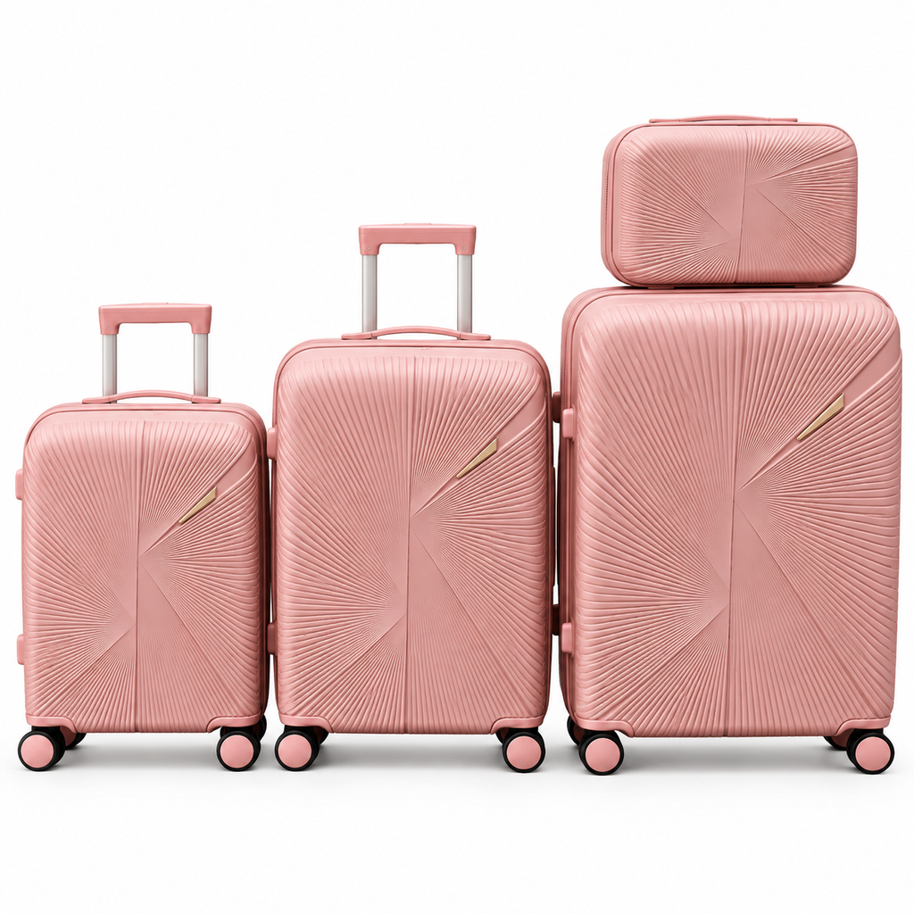 Sastro Gear rose gold 4-piece polypropylene luggage set with three suitcases and matching vanity case