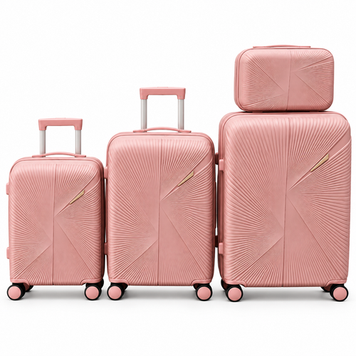 Sastro Gear rose gold 4-piece polypropylene luggage set with three suitcases and matching vanity case