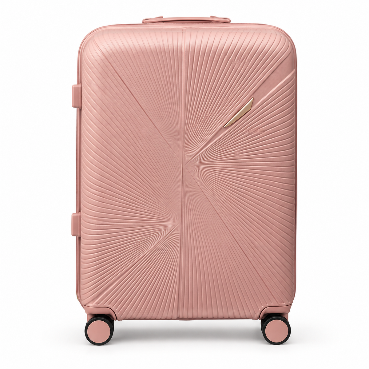 Large rose gold suitcase included in the Sastro Gear 4-piece polypropylene luggage set